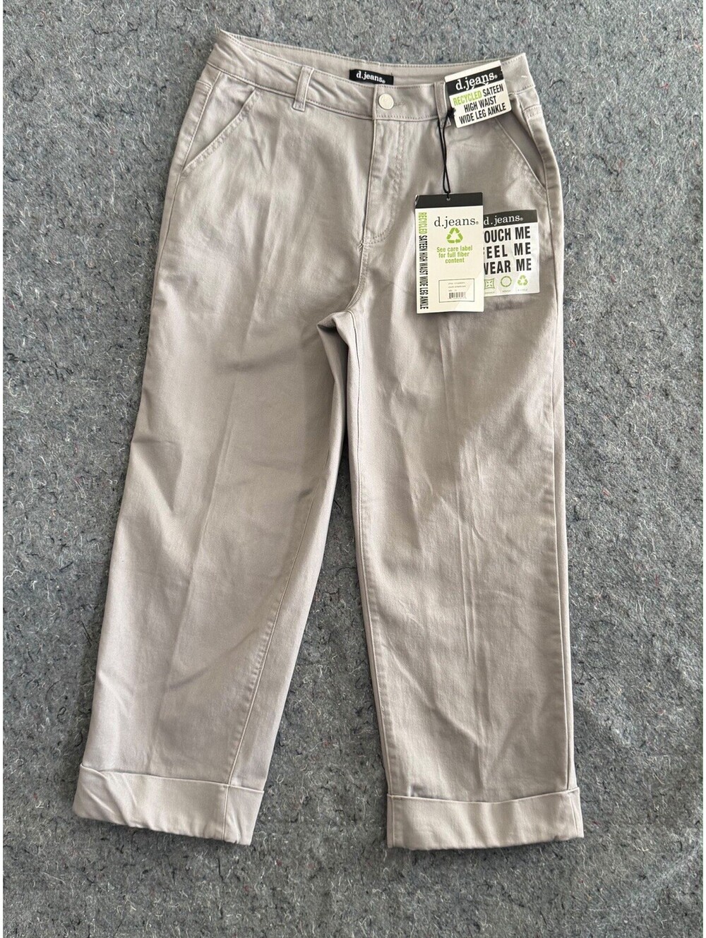 d.jeans NWT Size 12 High Waist Wide Leg Ankle Pants Gray Recycled Sateen Cuffed